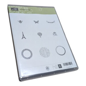 Stampin Up Collage Curios Stamp Set Retired Eiffel Tower,‎ Banner, Balloon New